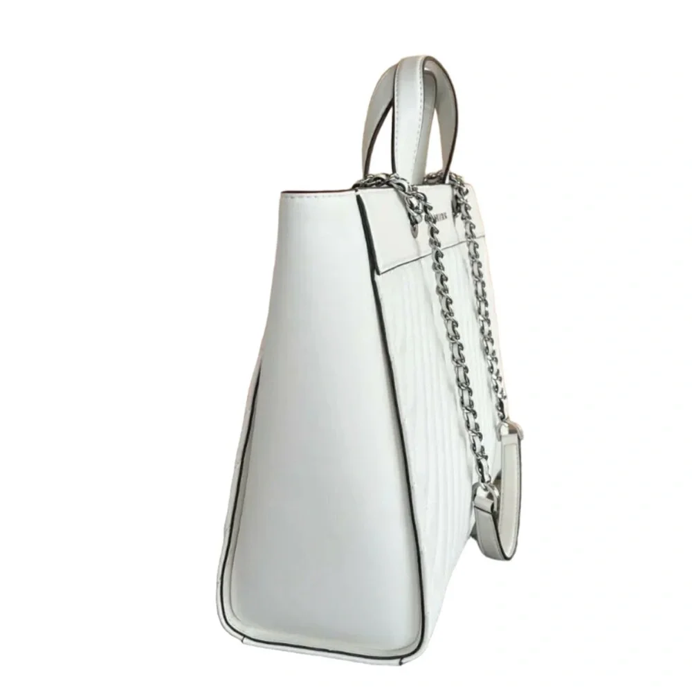 Michael Kors Rose Large Quilted East/West Tote Bag Handbag Optic White $528 Nwt - Picture 3 of 11